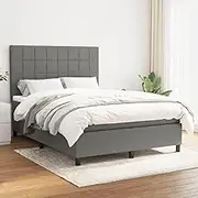 Bedroom Furniture Box Spring Bed with Mattress Dark Grey 137x187 cm Double Size Fabric