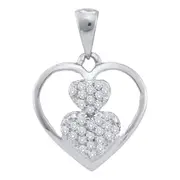 14k White Gold Round Diamond Nested Heart Cluster Pendant 1/6 Cttw