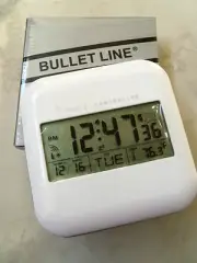 Bullet Line Radio Controlled Digital White Clock Alarm Thermometer Date Reliable