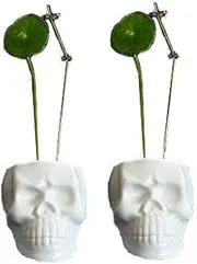 Wish you have a nice day Set of 2 Modern Skull White Ceramic Succulent Planter Pots / 2 inch Tiny Flower Plant Containers (Skull)
