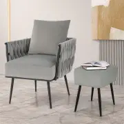 CostwayModern Dutch Velvet Accent Chair and Ottoman Set-Grey
