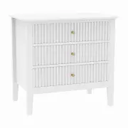 Issey Modern Fluted Wide 3-Drawers Nightstand Bedside Table White