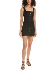 Femme Society Button Linen-Blend Mini Dress Black