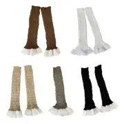 Women Ruffled Lace Hem Leg Cover Long Socks Twist Cable Knit Slouch Leg Warmer