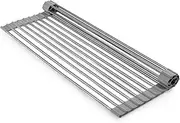 Homexpect Over The Sink Dish Drying Rack 17.7 inches x 16 inches, 304 Stainless Steel Multipurpose Roll-Up Dish Rack, Foldable, Rollable and Easy to Store, Grey