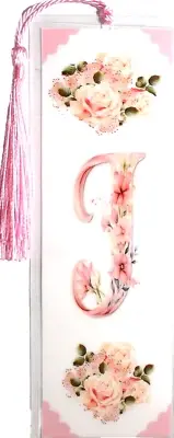 LETTER "J" / PINK FLOWERS UNIQUE EXQUISITE LAMINATED BOOKMARK