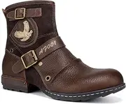 Psanfawq Motorcycle Boots Men Waterproof Leather -Retro Moto Biker Boots with Zip Up & Harness, Riding Combat Boots for Men Casual & Daily Wear