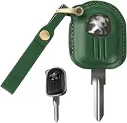 HIBEYO Real Leather Motorcycle Key Fob Case Cover for Peugeot Django 150 Scooter Key Case Shell Accessories with Keychains-Green