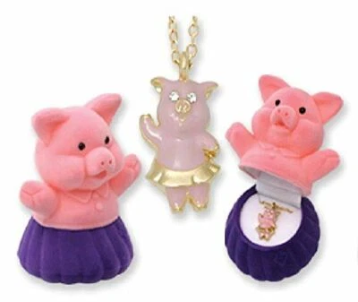 Pig Pendant Necklace with Velour Hinged Keepsake Gift Box NEW