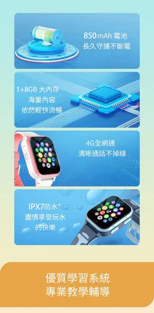 可Line通話~4G兒童電話手錶 全網通 視頻通話 男女智能台灣定位學生電話手錶 (5.5折)