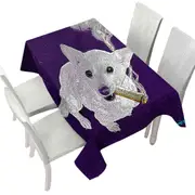 White Purple Artistic Drawing Smoking Dog Tablecloth