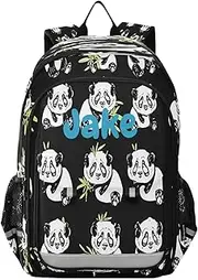 [RPLIFE] Backpacks for School Kids, Custom Name Cute Girl Backpack, Backpack Youth, Playful Pandas Black, One Size, Traditional Backpacks