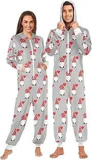 [ZZXXB] Gnome Love Heart Balloon Onesie Pajamas for Adult Women Men Long Sleeves One Piece Onesies Hooded Sleepwear S - XL