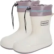 [Jualyue] Rain Boots for Women Waterproof Rubber Boots Calf Garden with Adjustable Drawstring Non Slip Soft Rain Shoes with Comfort Insole for Outdoor Work Shoes, US 5.5-6