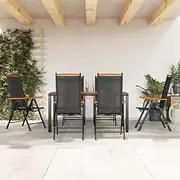 7 Piece Garden Dining Set Black and Brown Aluminium,Functional and Stylish Garden Dining Set: Adjustable Reclining Chairs and a Practical Table Garden Furniture Sets