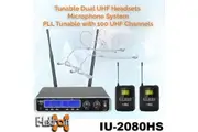 E-Lektron IU-2080HS digital 100 Channels tunable dynamic UHF wireless microphone system 2xHeadset Bodypack Microphone System