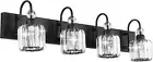 Modern Black 4-Lights Modern Crystal Vanity Lights for Bathroom Matte Black Crys