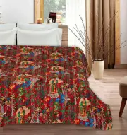 Handmade Kantha Quilt Farida Kahlo Cotton Hippie Bohemian Picnic Throw BedCover