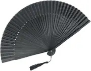 Amosfun Sturdy Black Hand Fan Fabric Men's Folding Fan Traditional Chinese Design for Hot Days