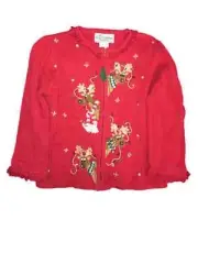 Girls Red Long Sleeve Zip Up Silly Reindeer Ugly Christmas Sweater Holiday Top 5