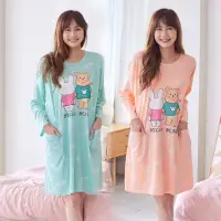 在飛比找momo購物網優惠-【Wonderland】熊熊兔兔牛奶絲居家睡裙洋裝(睡衣/女