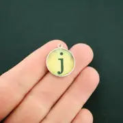 BULK 20 Letter j Alphabet Antique Silver Tone Cabochon Charms - SC6877