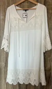 Sanctuary Womens Dress White Simone Eyelet Lace Trim Boho Cottagecore Sz XS NEW