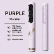 NNEDSZ Purple Portable USB Rechargeable Cold Wind Ionic Hair Straightening Brush