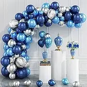 Navy Blue Silver Balloons Garland Kit,Navy Blue Agate Marble Black Balloons Arch Kit for for Wedding Birthday Graduation Anniversary DIY Party Decorations,79Pcs
