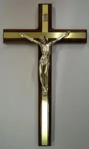 Wall Crucifix 30cm, Metal Corpus, Olive Wood Cross, Metal Inlay, Made in Italy