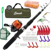 Kids Fishing Pole – Portable Telescopic Rod Set with Tackle Box, Black