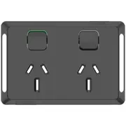 Clipsal Iconic Series Skin Socket Sw Horiz Twin 15A 250V Black -P3025-15C-BK