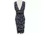 Aidan Mattox Women Plunge V Neck Cocktail Dress 2 Black Mesh Beaded Elegant Chic