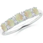 Five Stone Opal and Diamond Wedding Ring