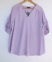 Autograph Top M Plus Size Womens Purple Textured Ruched Drawstring Sleeve New