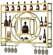 Modern Wall Mounted Bar Unit with Glass Rack and Shelves, Iron Display Stand for Wine and Liquor Bottles, Stylish Bar Shelf for Living Room or Restaurant Decor (Color Options)