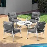 Livsip Outdoor Furniture Patio Setting 5PC Bistro Lounge Set 70cm White Table