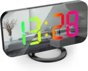 Mirrored Alarm Clocks 6.5", 7 Color RGB Digital Alarm Clock, Loud Bedrooms Desk