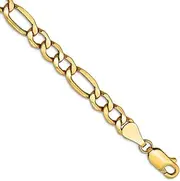 [JewelryWeb] 10k Yellow Gold 5.35mm Semi solid Figaro Chain Bracelet Link-Bracelet for Women and Men