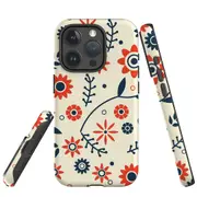 For iPhone 15 Pro Case, Shielding Cover, Orange And Blue Flowers