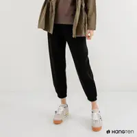 在飛比找momo購物網優惠-【Hang Ten】女裝-鬆緊素色休閒束口長褲(黑色)