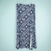 Talbots Size Large L Blue Bandana Print Jersey Knit Pull On Midi Maxi Skirt NEW