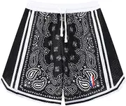 [BOOMLEMON] Men's Basketball Shorts Workout Athletic Paisley Shorts Mesh Print Running Short Pants