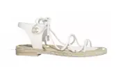 Chanel 20S White Lambskin CC Logo Mules Lace Up Tie Sandal Espadrille Flat 36