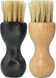 [Generic] 2 Pcs Shoe Shine Brushes Boot Buffing Brushes Suede Cleaning Care Brushes Shoe Polish Applicator Tool with Wooden Handle