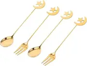 AUTSUPPL Moon Dessert Forks Spoons Set Mini Tea Spoons for Ice Tea Salad and Desserts