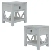 Myer 2pc Set Bedside Tables Storage Cabinet Shelf Side End Table White Wash