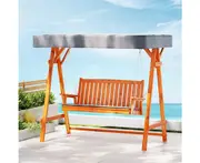 Gardeon Outdoor Wooden Swing Chair Garden Bench Canopy Cushion 3 Seater Teak