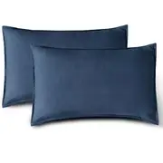 Twin Pack CleverPolly Vintage Washed Microfibre Standard Pillowcase - Navy