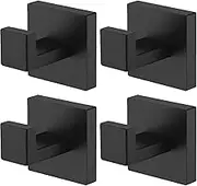 Kruodop 4 PCS Towel Hooks for Bathroom, Wall Mount Towel Holder, Black Matte Wall Robe Hook,Square Stainless Steel Door Hanger Towel Hook for Kitchen, Bedroom,Hotel,Pool,Coats